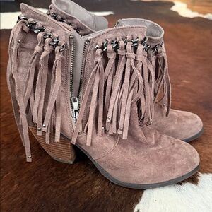 Not Rated Fringe Suede Heeled Boots - Brown
